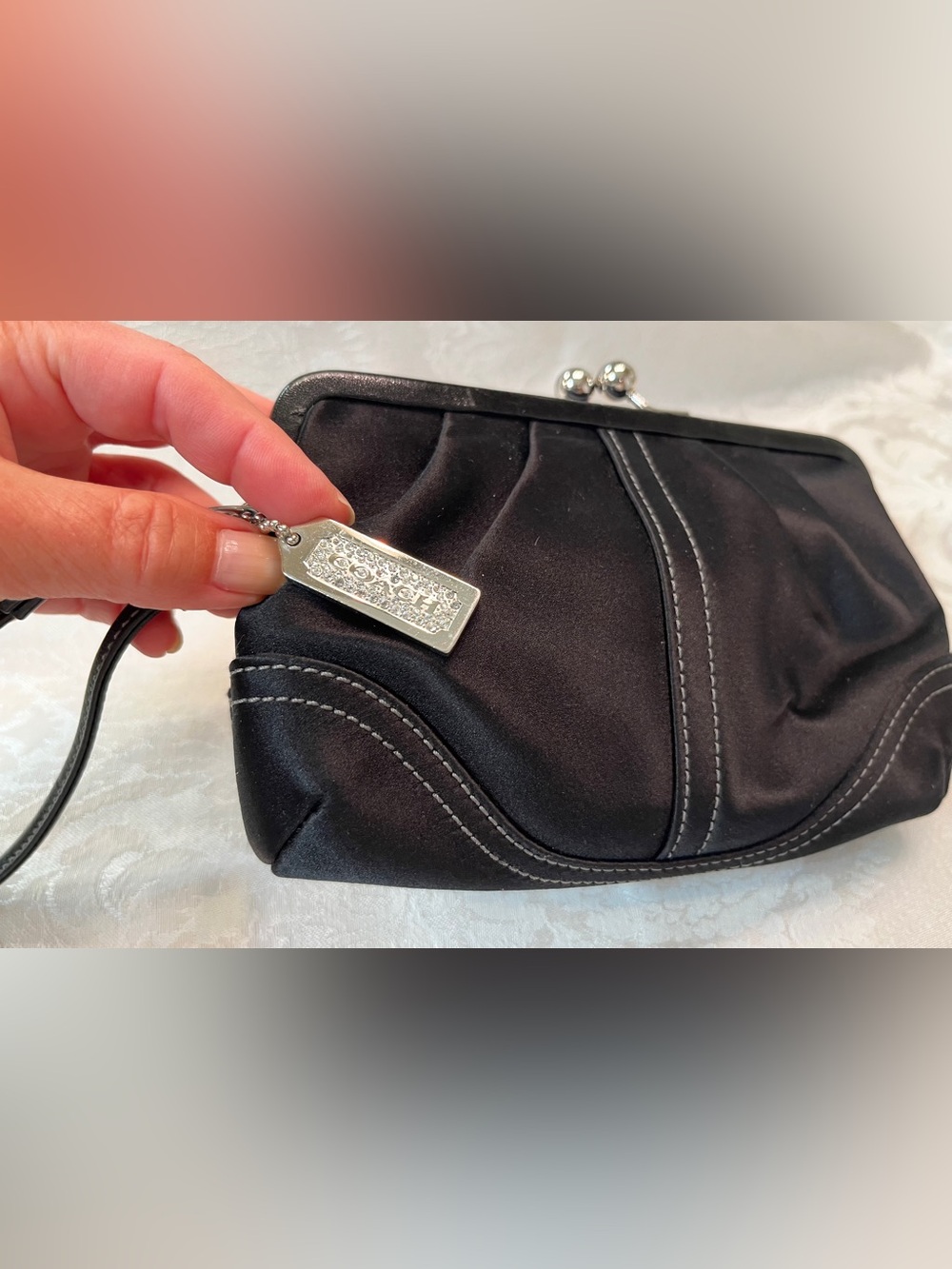Coach Soho Kisslock Black Satin Clutch with Swarovski Crystal Studded Hangtag - Picture 13 of 13